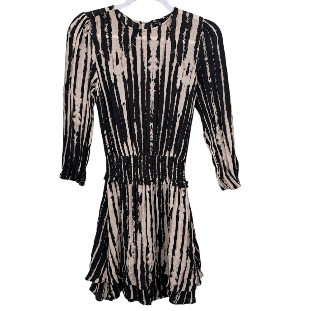 Rails Inez Mini Dress Women's Sz XXS Smocked Black Nile Layered 3/4 Sleeves
